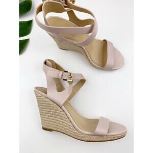 Michael Michael Kors Kaylee Wedge Heel Sandals Pink Leather Strappy Women's 8